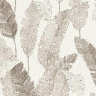 Wallpaper with delicate palm leaves - beige and warm grey, 1375771 AS Creation