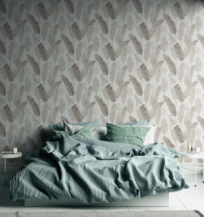 Wallpaper with delicate palm leaves - beige and warm grey, 1375771 AS Creation