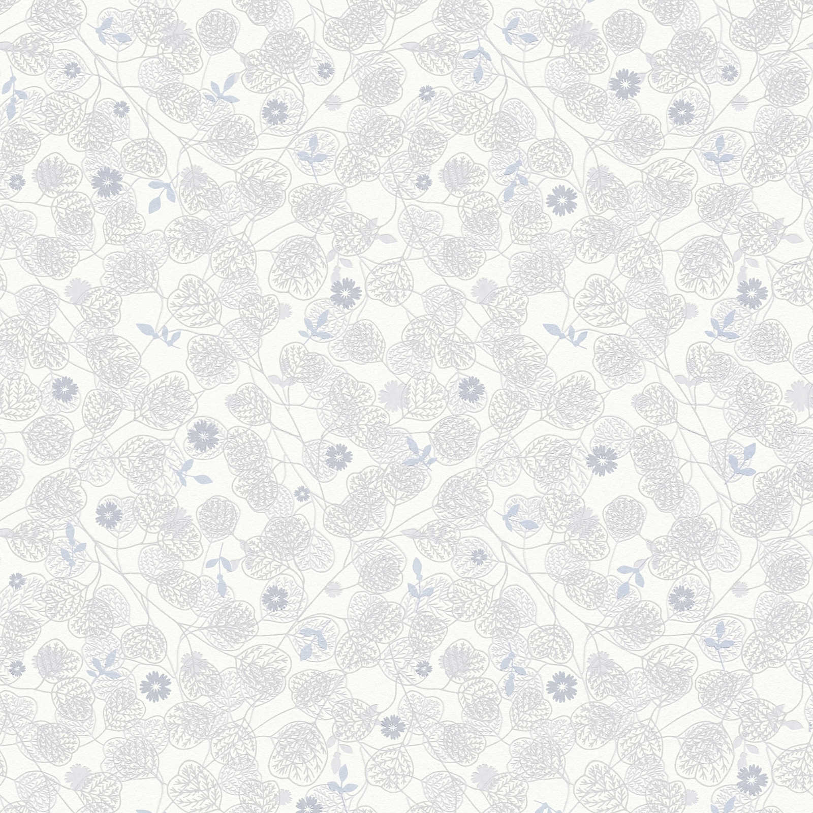 Tapetes ar smalkiem ziediem un lapām - baltā un pelēkā krāsā - 1373707 AS Creation