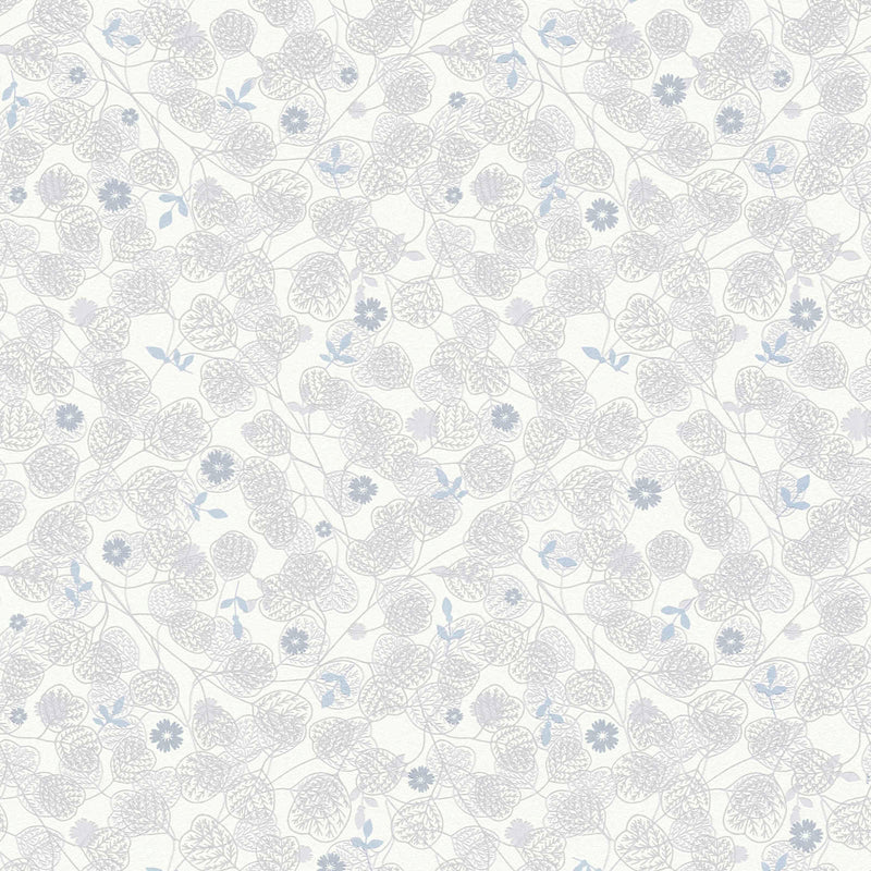 Wallpaper with delicate flowers and leaves - white and grey, 1373707 AS Creation