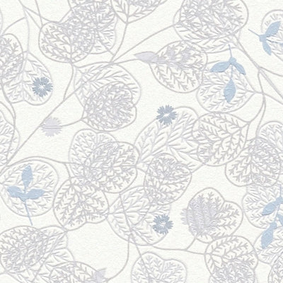 Wallpaper with delicate flowers and leaves - white and grey, 1373707 AS Creation