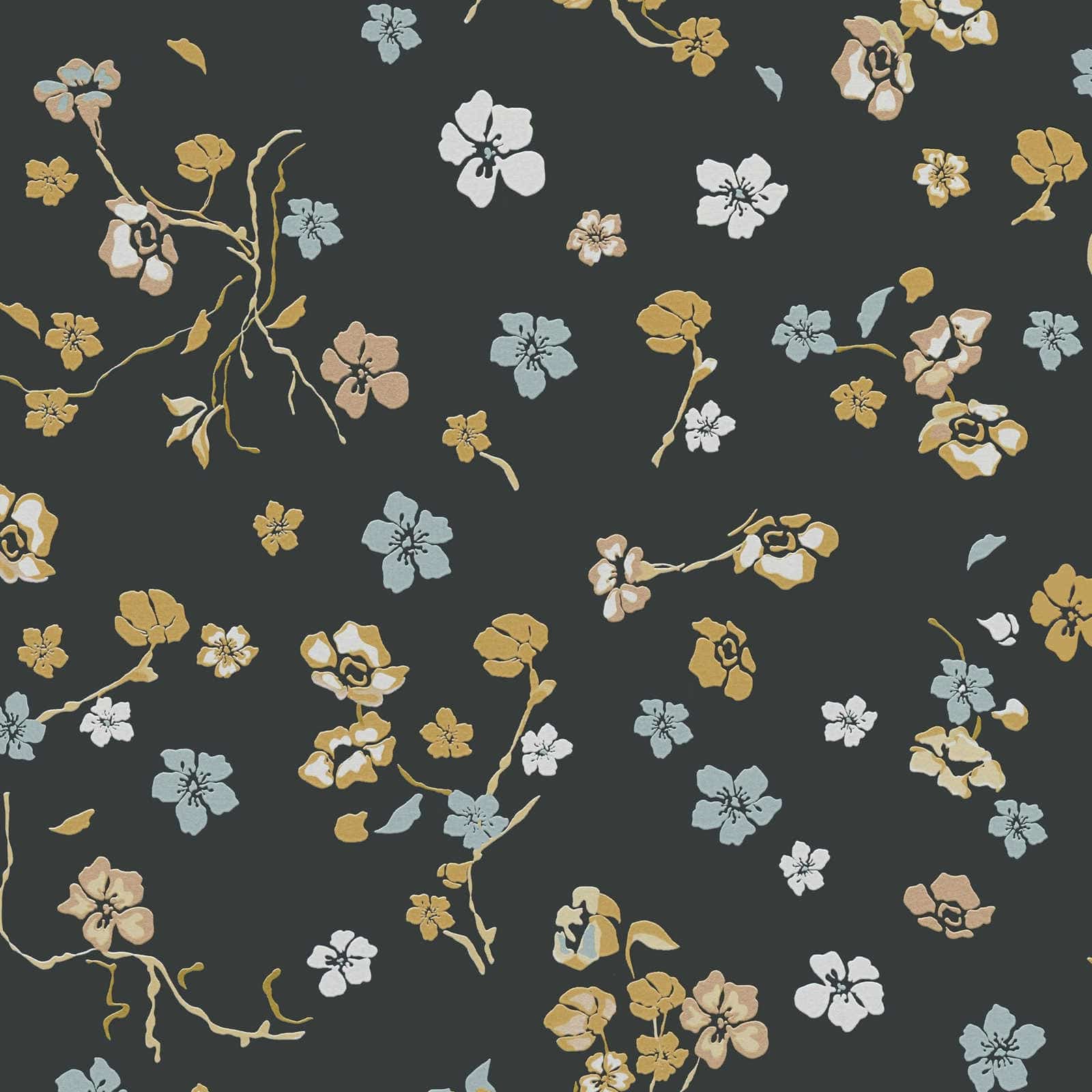 Tapetes ar smalkiem ziediem uz melna fona, 389071 AS Creation