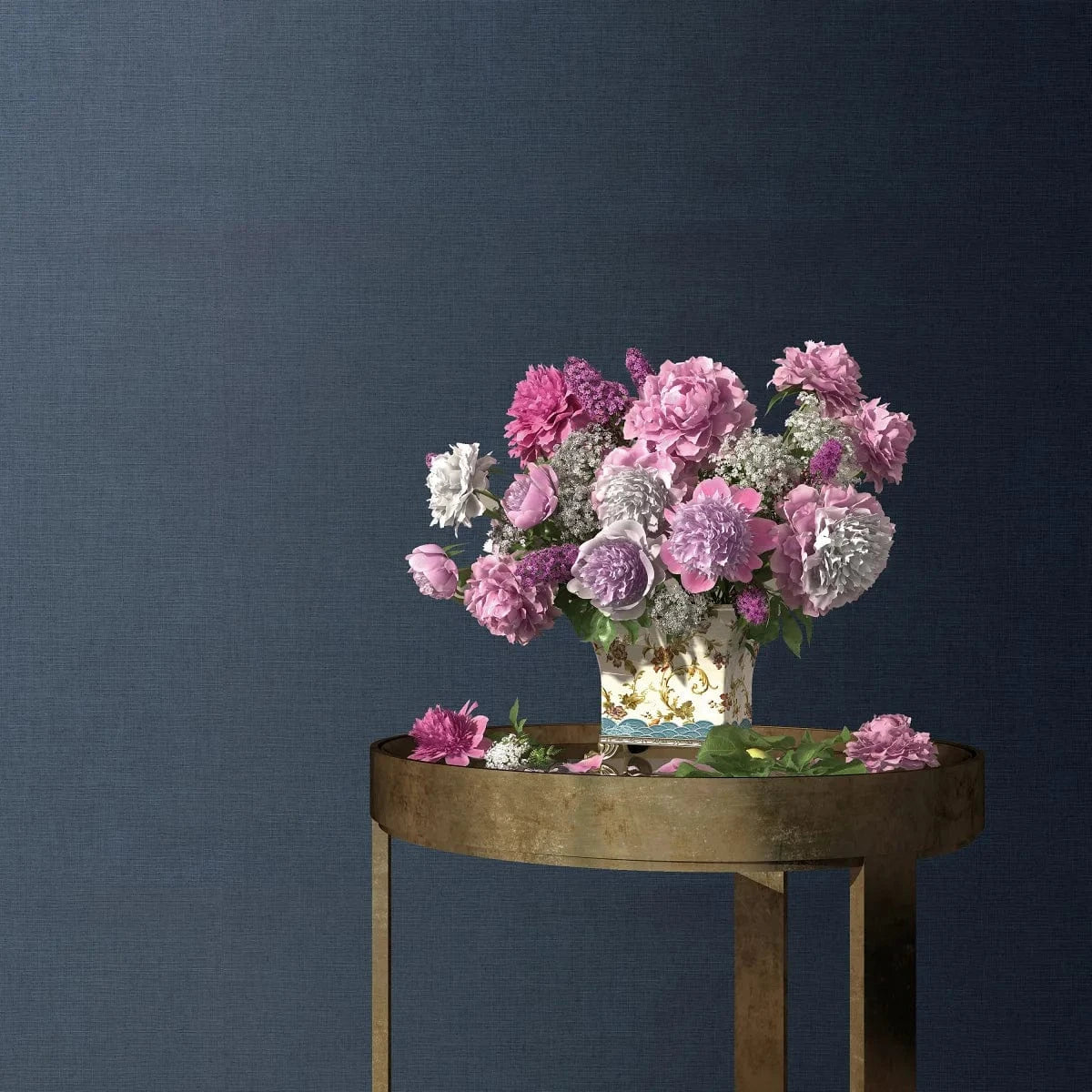 Tumši zilas matētas tapetes ar auduma tekstūru mierīgam interjeram   Tapetenshop.lv