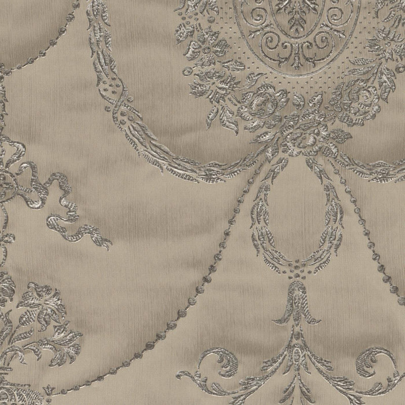 Wallpaper with delicate embroidery and baroque ornament, brown, RASCH, 2132746 RASCH