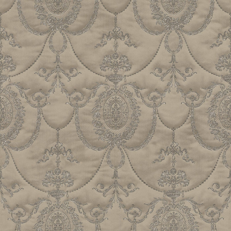 Wallpaper with delicate embroidery and baroque ornament, brown, RASCH, 2132746 RASCH