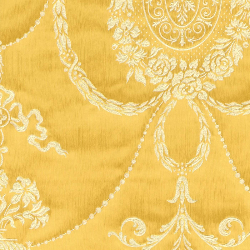 Wallpaper with fine embroidery and baroque ornament, yellow, RASCH, 2132737 RASCH