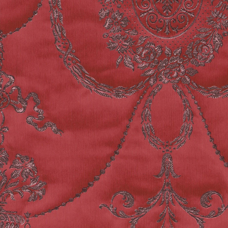 Wallpaper with fine embroidery and baroque ornament, red, RASCH, 2132755 RASCH