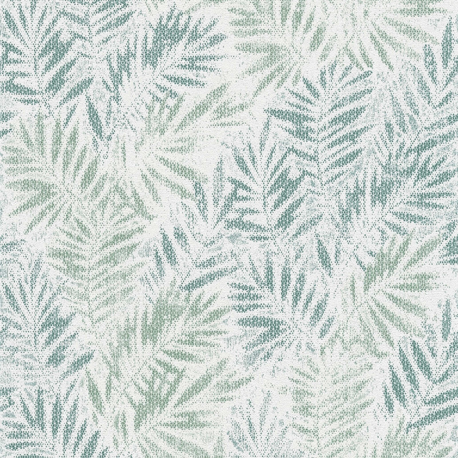 Tapetes ar spidīgu lapas rakstu zaļā krāsā uz balta fona - 1374041 AS Creation