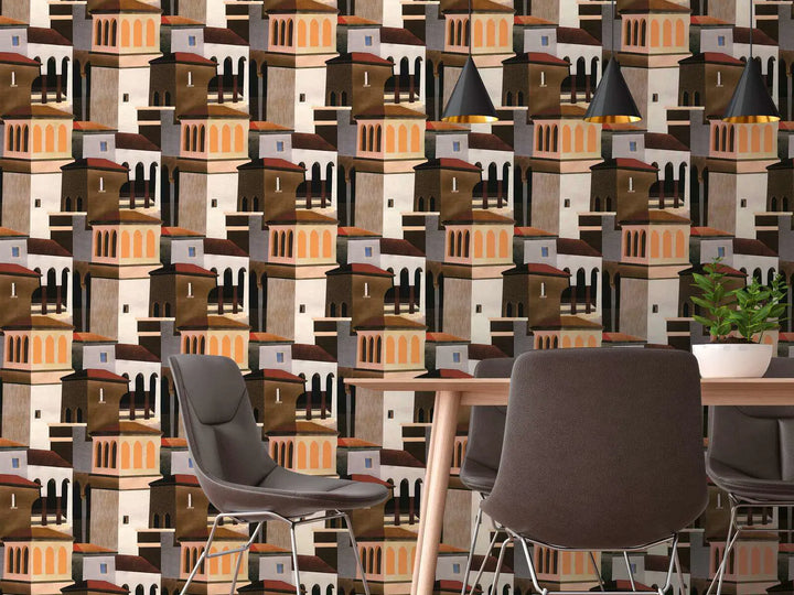 Tapetes ar stilizētu pilsētas motīvu, matētas | brūna - 3012477 AS Creation