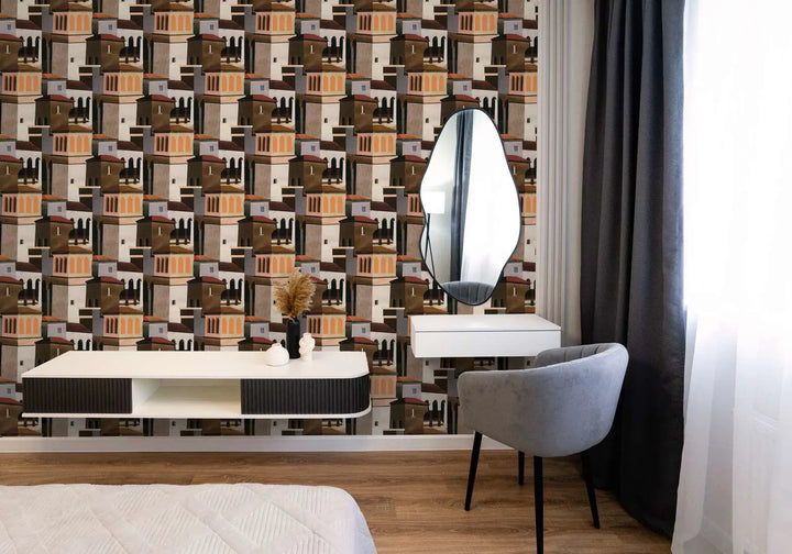 Tapetes ar stilizētu pilsētas motīvu, matētas | brūna - 3012477 AS Creation