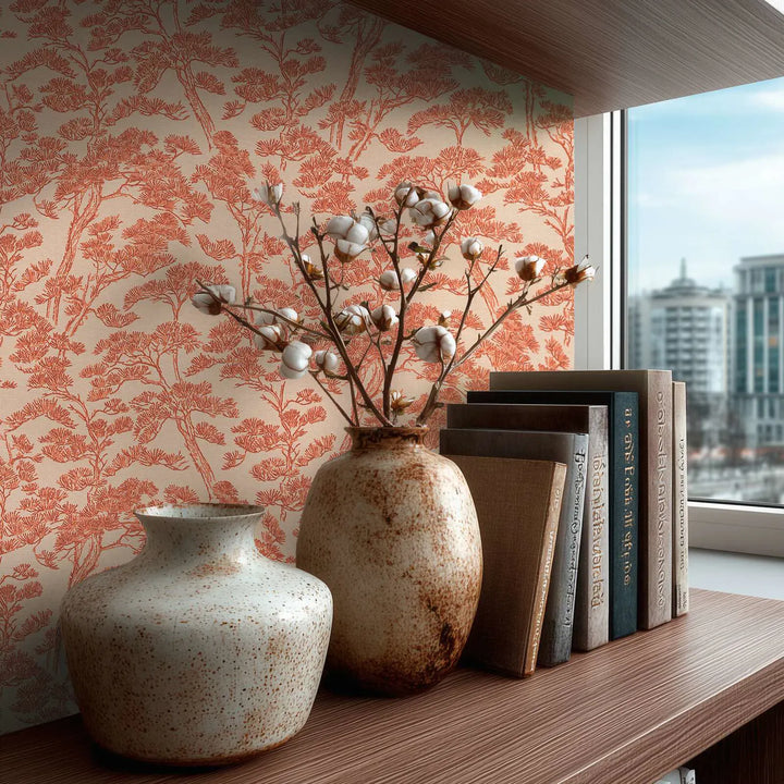 Tapetes ar stilizētu priežu motīvu, bēša, sarkana - 3006776 AS Creation