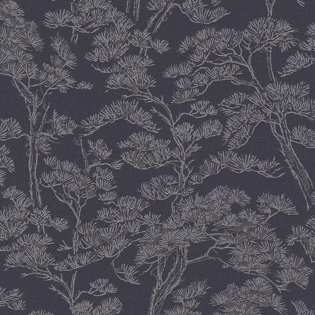 Tapetes ar priežu motīvu, viegli teksturētas - tumši pelēkā - 3006773 AS Creation