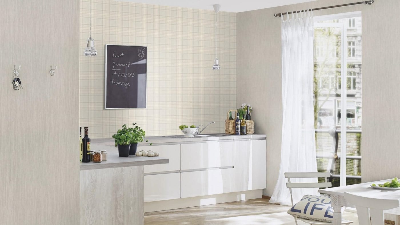 Tapetes viesistabai ar tartāna rakstu: bēšos toņos, RASCH, 537444 RASCH