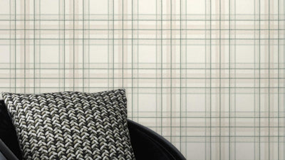 Wallpaper with tartan pattern: cream, green, RASCH, 2031535 RASCH