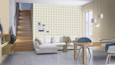 Wallpaper with tartan pattern: cream, green, RASCH, 2031535 RASCH