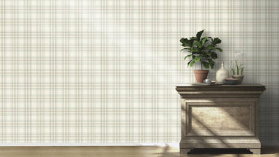 Wallpaper with tartan pattern: cream, green, RASCH, 2031535 RASCH