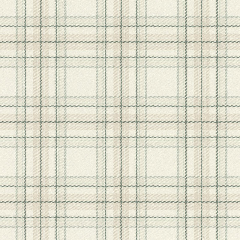 Wallpaper with tartan pattern: cream, green, RASCH, 2031535 RASCH