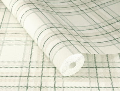 Wallpaper with tartan pattern: cream, green, RASCH, 2031535 RASCH