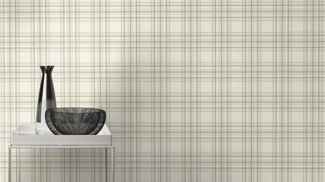 Tapetes guļamistabai ar tartāna rakstu: krēmkrāsa, zaļa, RASCH, 537437 RASCH