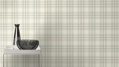 Wallpaper with tartan pattern: cream, green, RASCH, 2031535 RASCH
