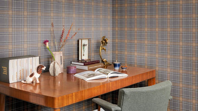 Wallpaper with tartan pattern: black, grey, brown, RASCH, 2031553 RASCH