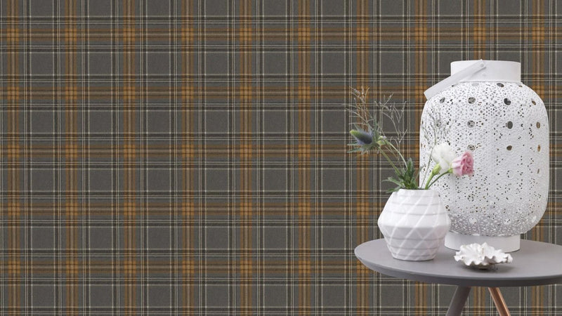 Wallpaper with tartan pattern: black, grey, brown, RASCH, 2031553 RASCH