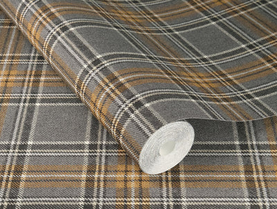 Wallpaper with tartan pattern: black, grey, brown, RASCH, 2031553 RASCH