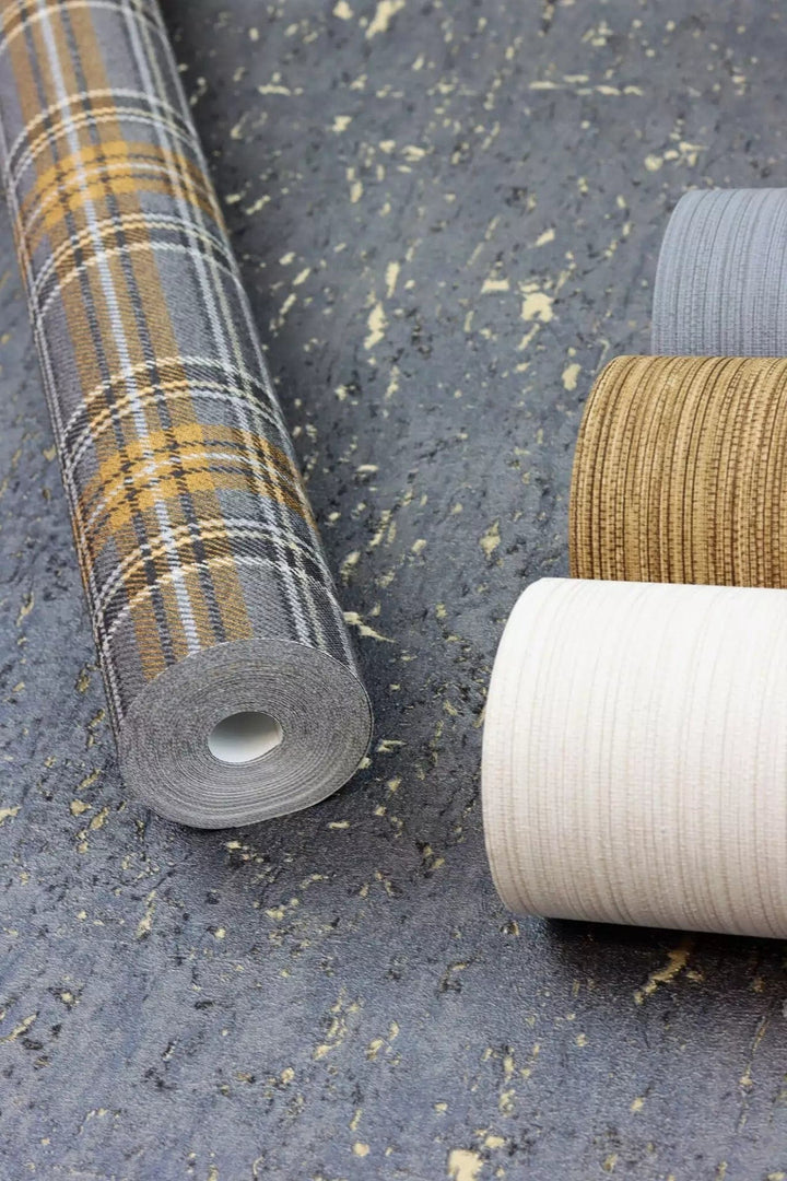 Tapetes ar tartāna rakstu: melna, pelēka, brūna, RASCH, 537451 RASCH