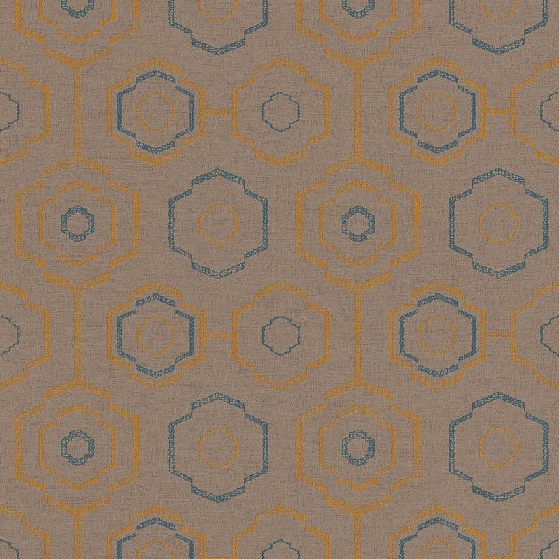 Tapetes ar tekstila struktūru un ģeometrisku rakstu, brūna, zila, 1326075 AS Creation