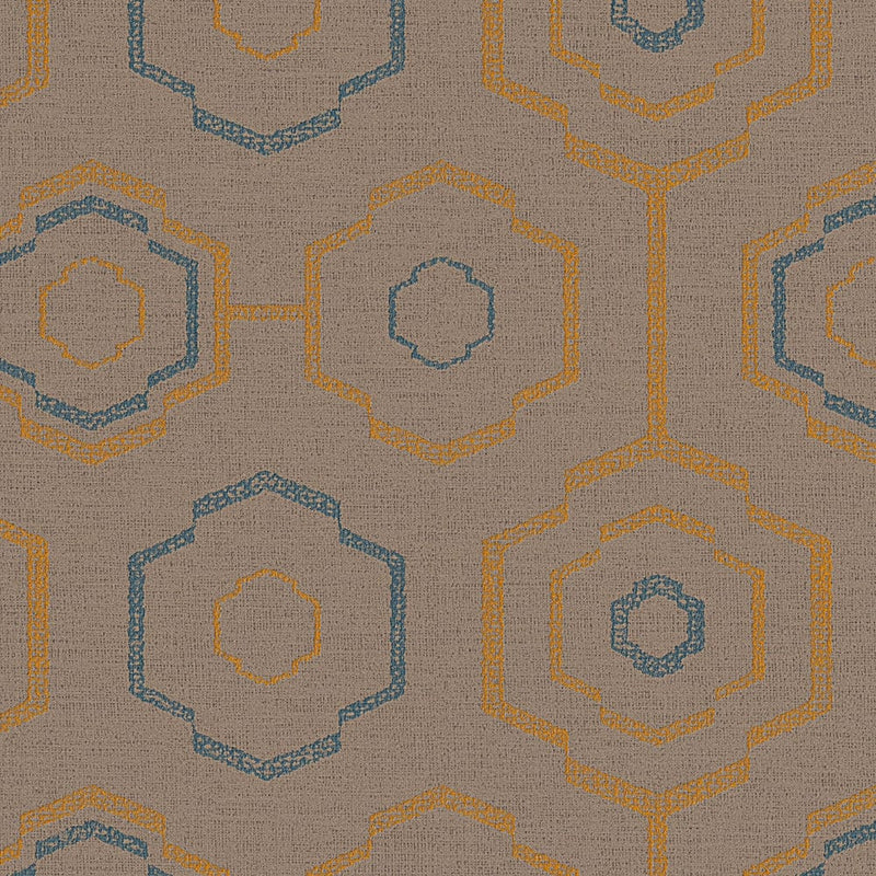 Tapetes ar tekstila struktūru un ģeometrisku rakstu, brūna, zila, 1326075 AS Creation