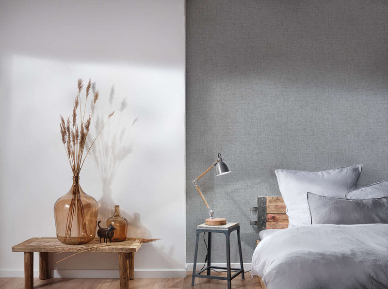 Wallpaper with texture and textile look with light sheen, grey, 1404572 AS Creation