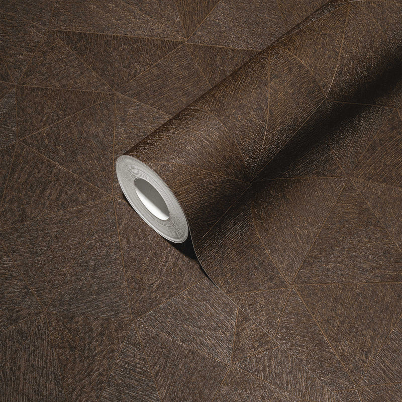 Wallpaper with triangle pattern in dark brown, 1374176 AS Creation
