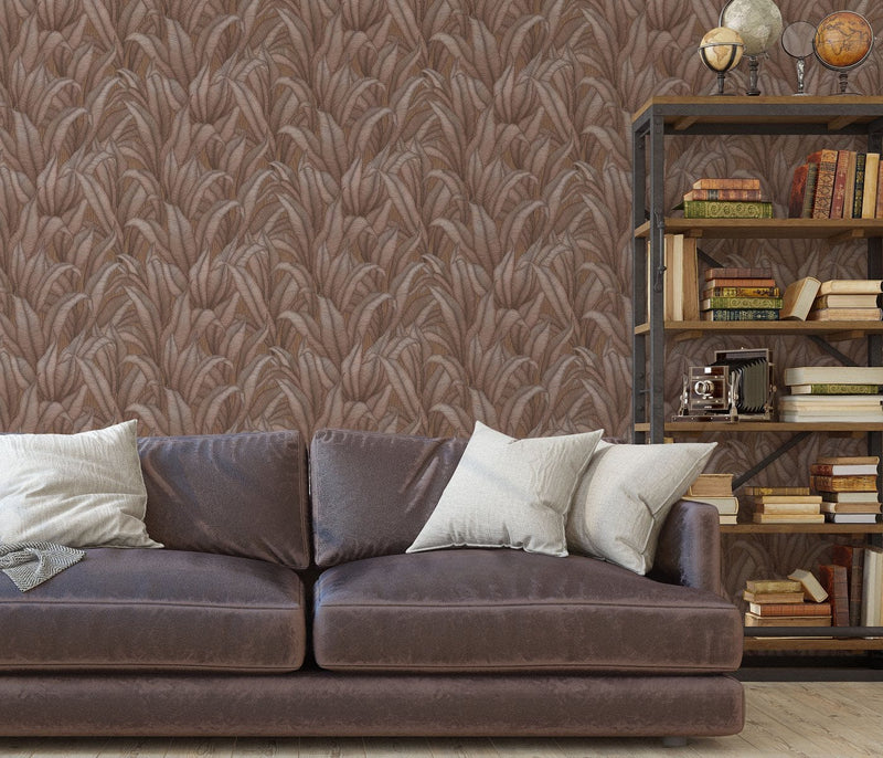 Wallpaper with tropical leaves in bronze/brown, Erismann, 3751534 RASCH