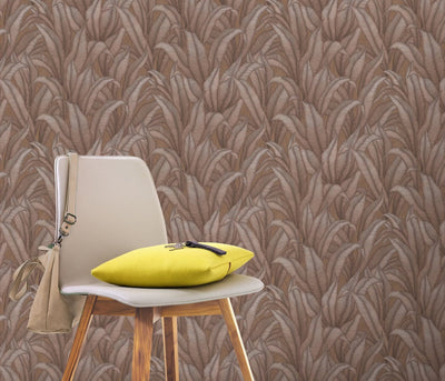 Wallpaper with tropical leaves in bronze/brown, Erismann, 3751534 RASCH