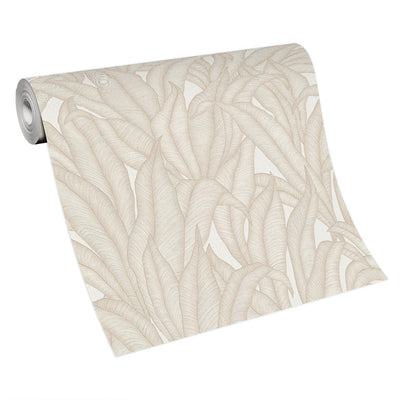 Wallpaper with tropical leaves in cream, Erismann, 3751506 RASCH