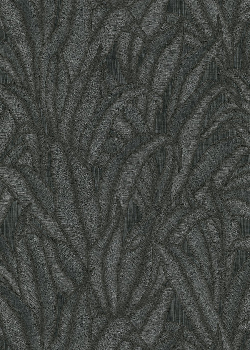 Wallpaper with tropical leaves in black, Erismann, 3751473 RASCH