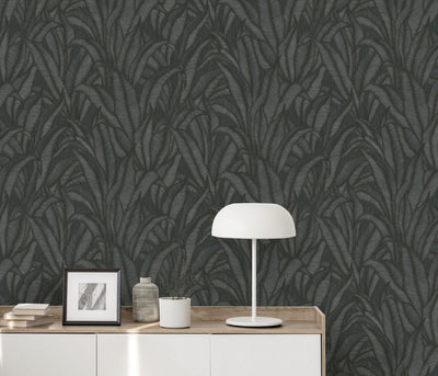 Wallpaper with tropical leaves in black, Erismann, 3751473 RASCH