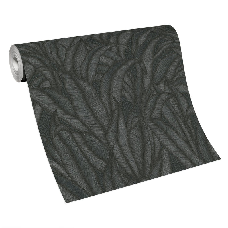 Tapetes ar tropiskam lapām melnā krāsā, Erismann, 3751473 RASCH