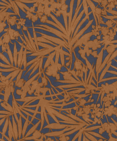 Wallpaper with tropical leaves, orange and blue, RASCH, 1205137 AS Creation