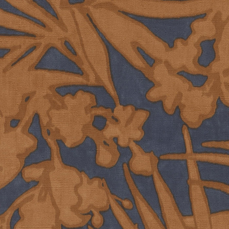 Wallpaper with tropical leaves, orange and blue, RASCH, 1205137 AS Creation