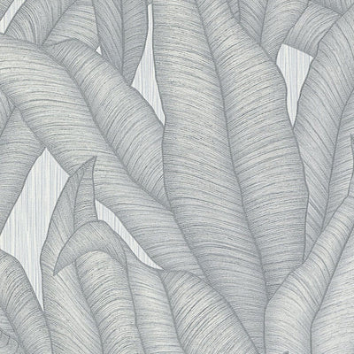 Wallpaper with tropical leaves in silver/grey, Erismann, 3751513 RASCH