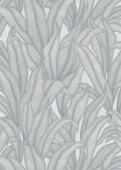 Wallpaper with tropical leaves in silver/grey, Erismann, 3751513 RASCH
