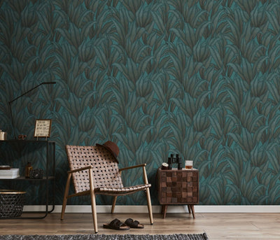 Wallpaper with tropical leaves in turquoise, Erismann, 3751477 RASCH