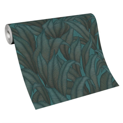 Wallpaper with tropical leaves in turquoise, Erismann, 3751477 RASCH