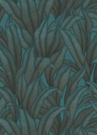 Wallpaper with tropical leaves in turquoise, Erismann, 3751477 RASCH
