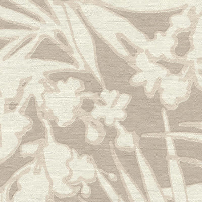 Wallpaper with tropical leaves on textile texture, beige, RASCH, 1205107 AS Creation