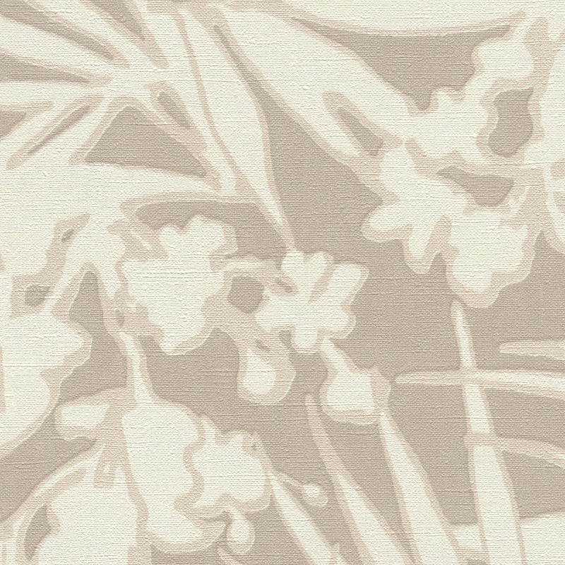 Tapetti, jossa on trooppisia lehtiä tekstiilitekstiilillä, beige, RASCH, 1205107 AS Creation