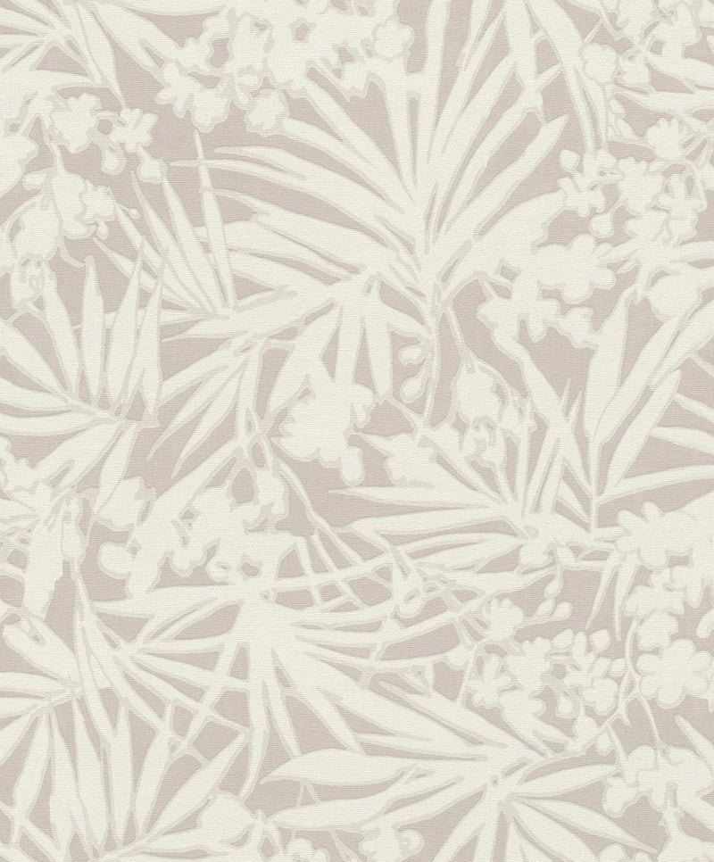 Wallpaper with tropical leaves on textile texture, RASCH, 1205100 AS Creation