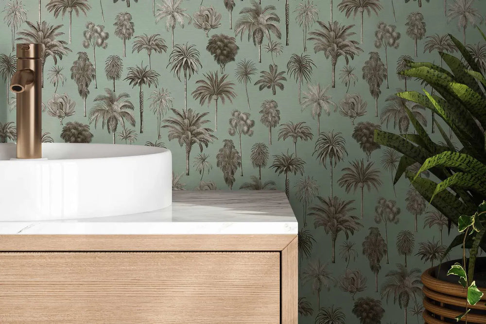 Tapetes ar tropisku palmu motīvu | salvijas zaļas - 3012241 AS Creation