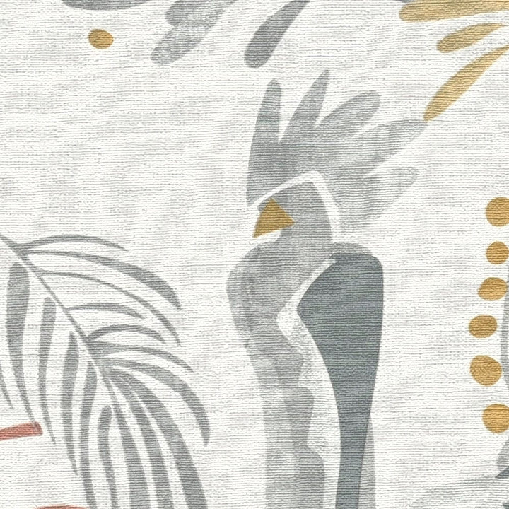 Tapetes ar tropu augiem un putniem, lina izskats: gaiši pelēkā, 388984 AS Creation